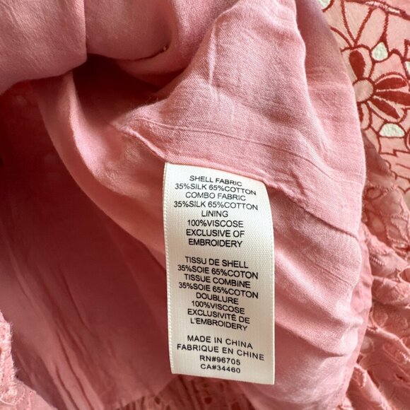 Rebecca Taylor Pink Eyelet Clover Embroidered Silk Cotton Blend Dress size 6 - Picture 6 of 13